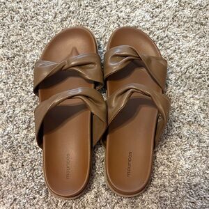Maurices Brown Twisted Double-Strap Slide Sandals